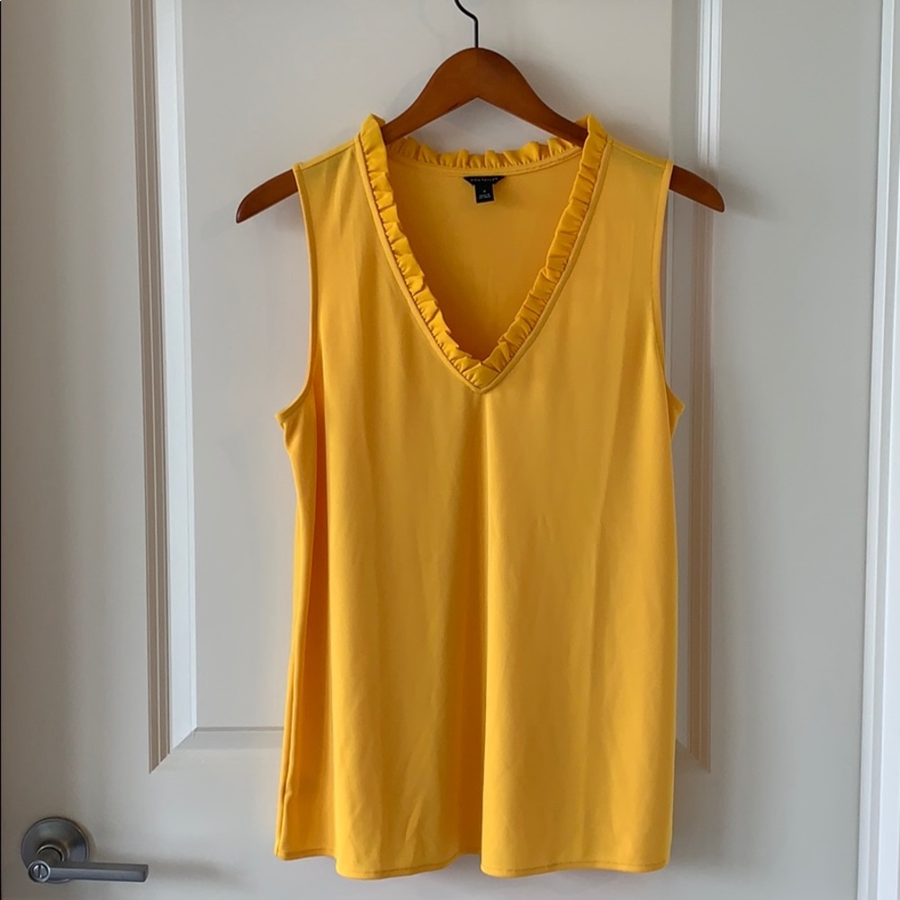Ann Taylor Yellow Ruffle V-Neck Shell